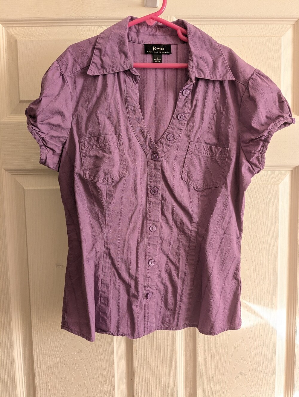 Bwear Women's Lavender Button-Front Short Sleeve Top